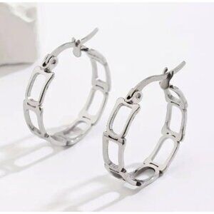 Silver Stainless Steel Geometric Hoop Earrings